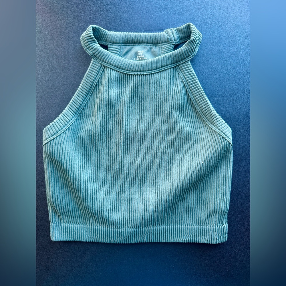 Aerie Sage Green Ribbed Halter Top